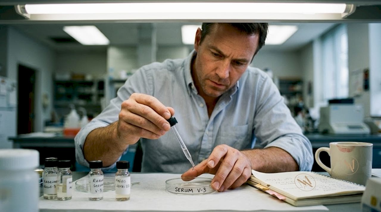Lab technician testing skincare active ingredient