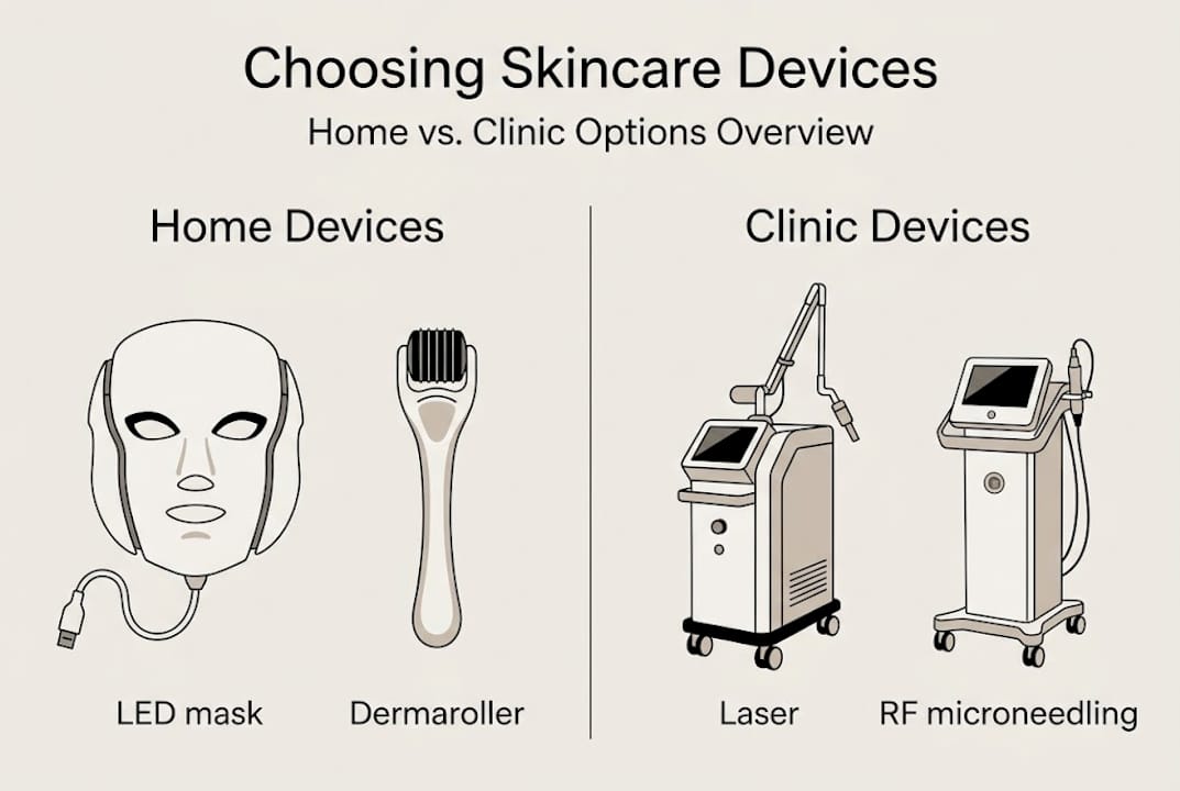 Infographic comparing home and clinic skincare devices