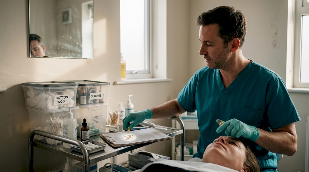 Clinician applies serum during skin protocol