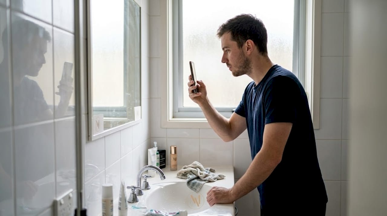 Man photographing skin for personal analysis