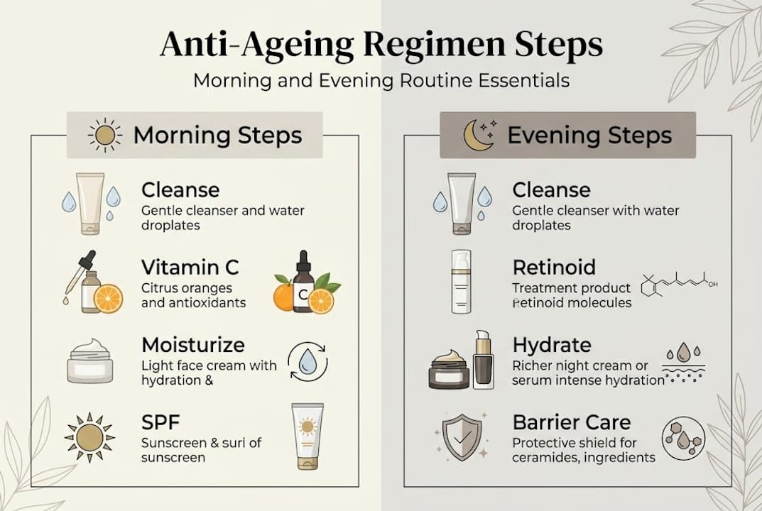 Infographic outlining anti-ageing skincare steps