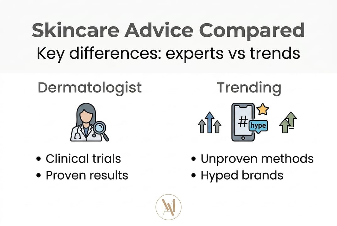 Infographic comparing expert versus trending skincare