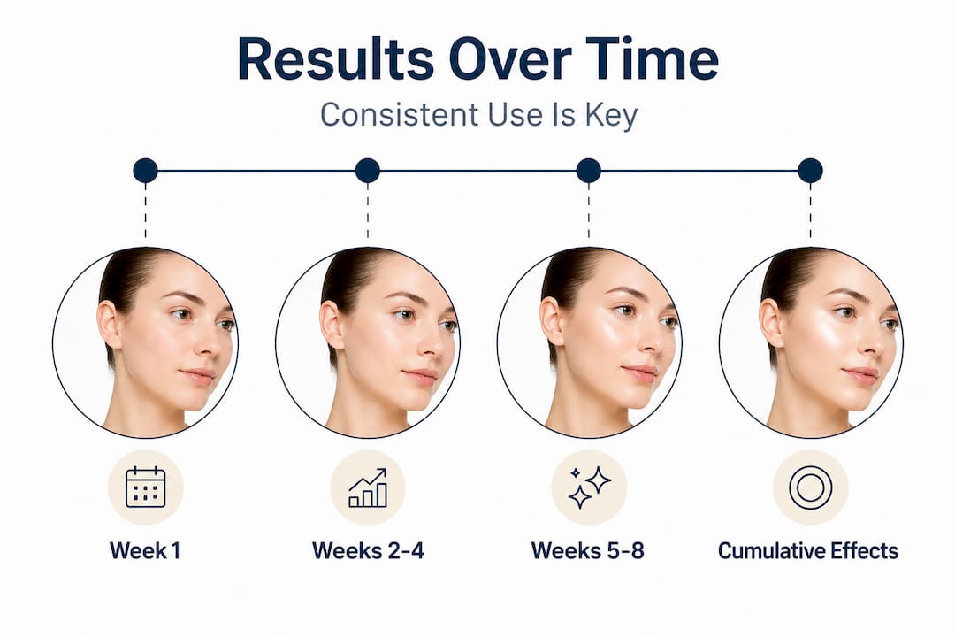 Infographic showing timeline of skincare device results
