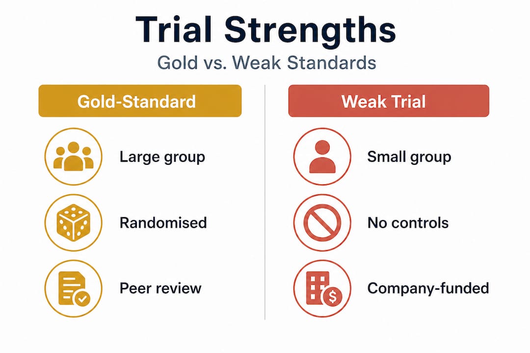 Infographic comparing strong and weak clinical trials