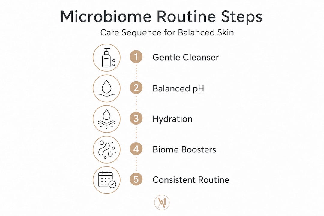 Infographic visualizing daily microbiome skincare steps