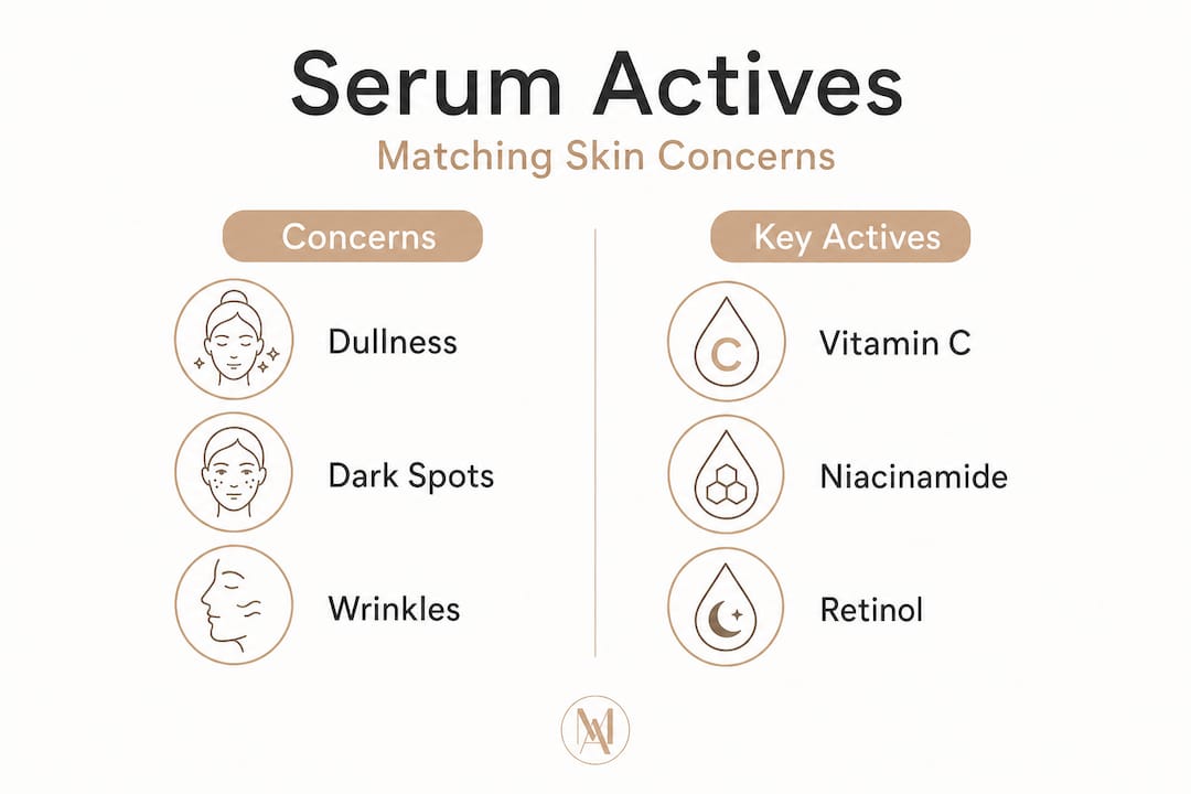 Infographic matching skin concerns to key serum actives