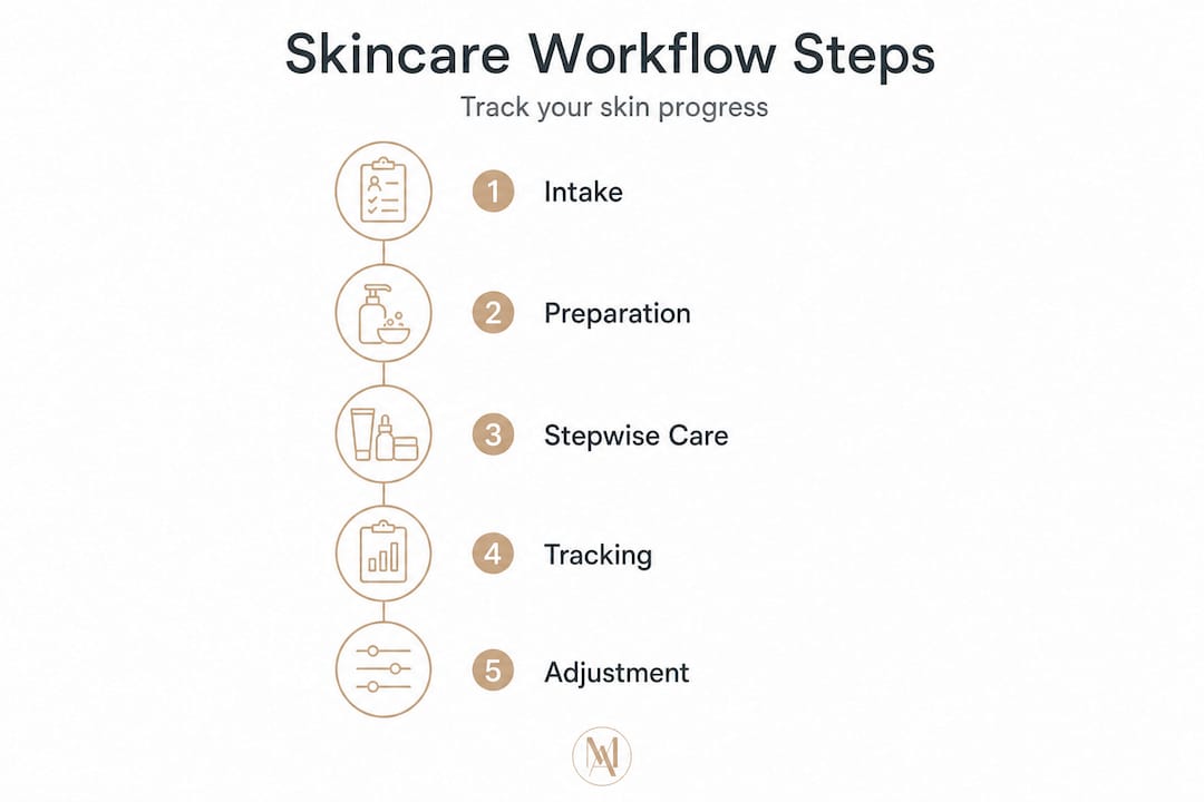 Infographic of skincare workflow process steps