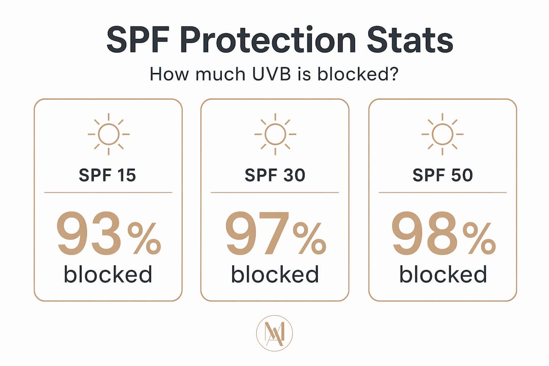 Infographic with SPF levels and UVB protection stats