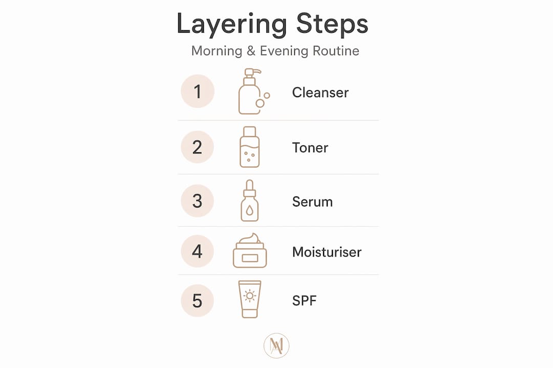 Infographic showing order of skincare layering steps
