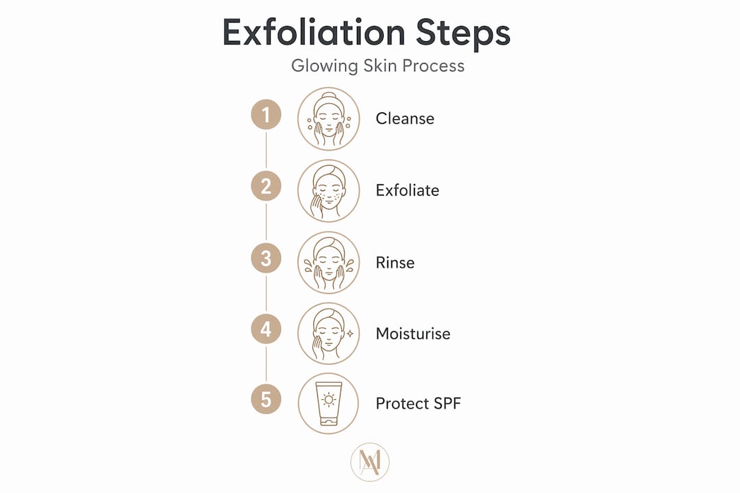 Infographic outlining exfoliation steps for glowing skin