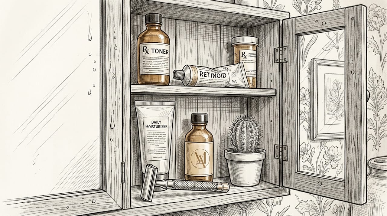 Open cabinet with prescription skincare tubes