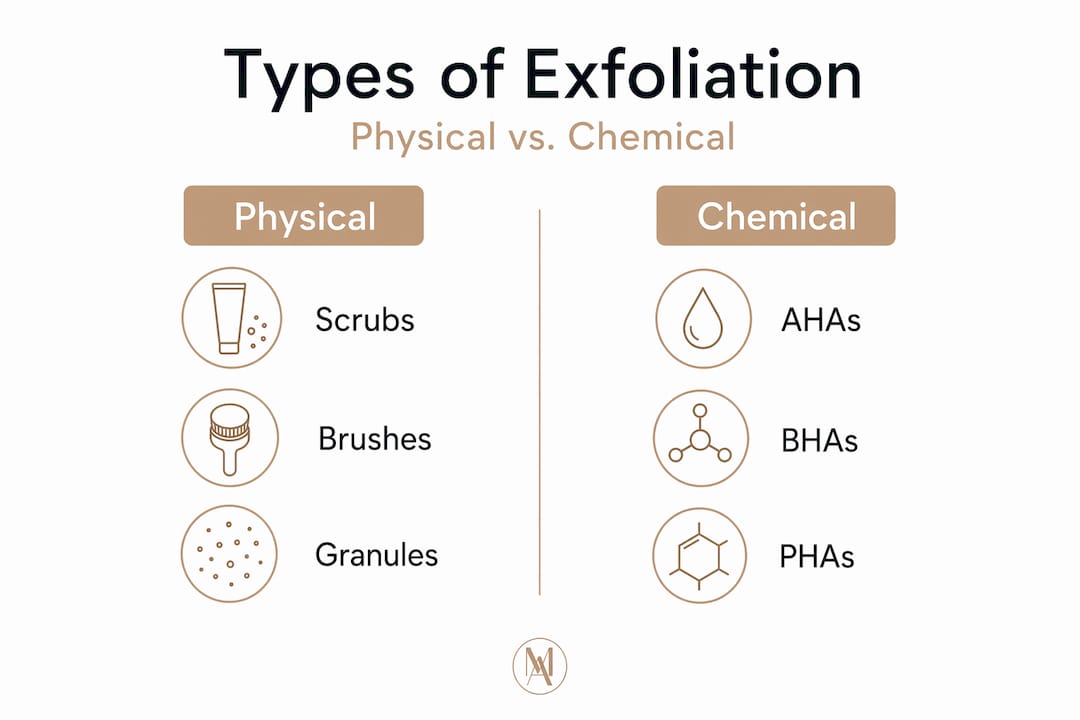 Infographic comparing physical and chemical exfoliation types