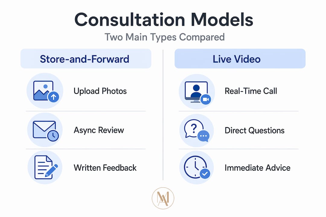 Infographic comparing store-and-forward and live video models