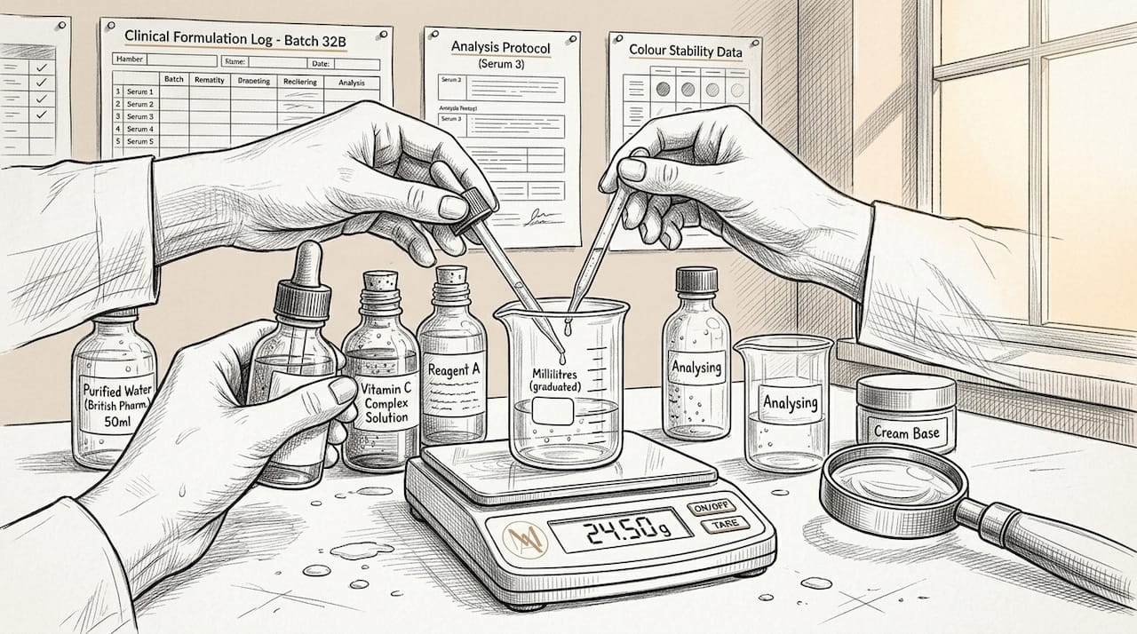 Hands preparing skincare protocol ingredients