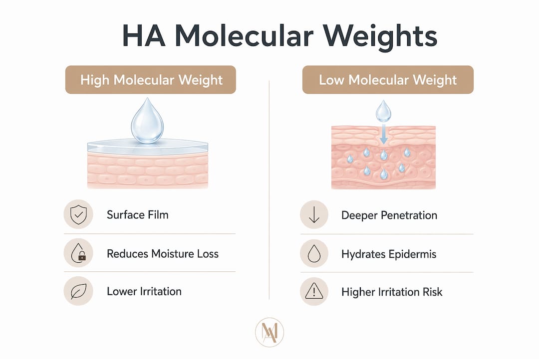 Infographic comparing HA molecular weight hydration effects