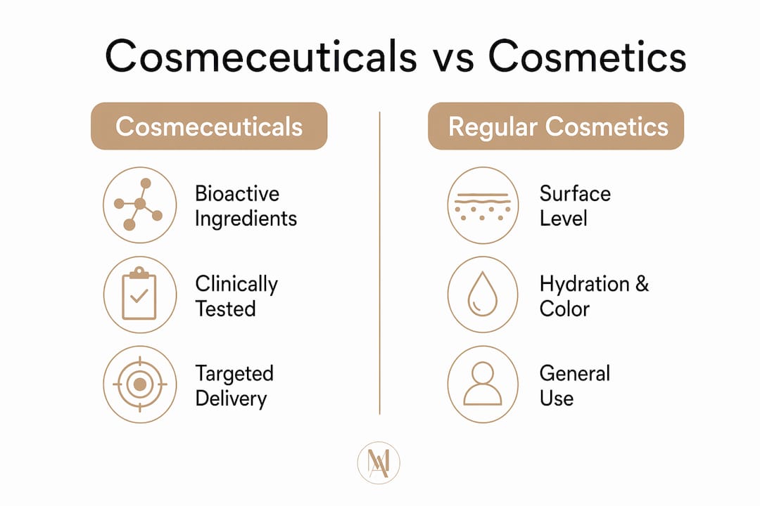Infographic comparing cosmeceuticals and regular cosmetics