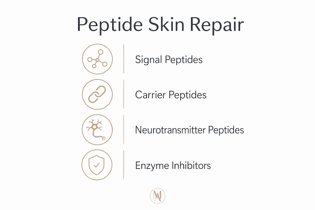 Infographic illustrating four peptide classes in skin repair