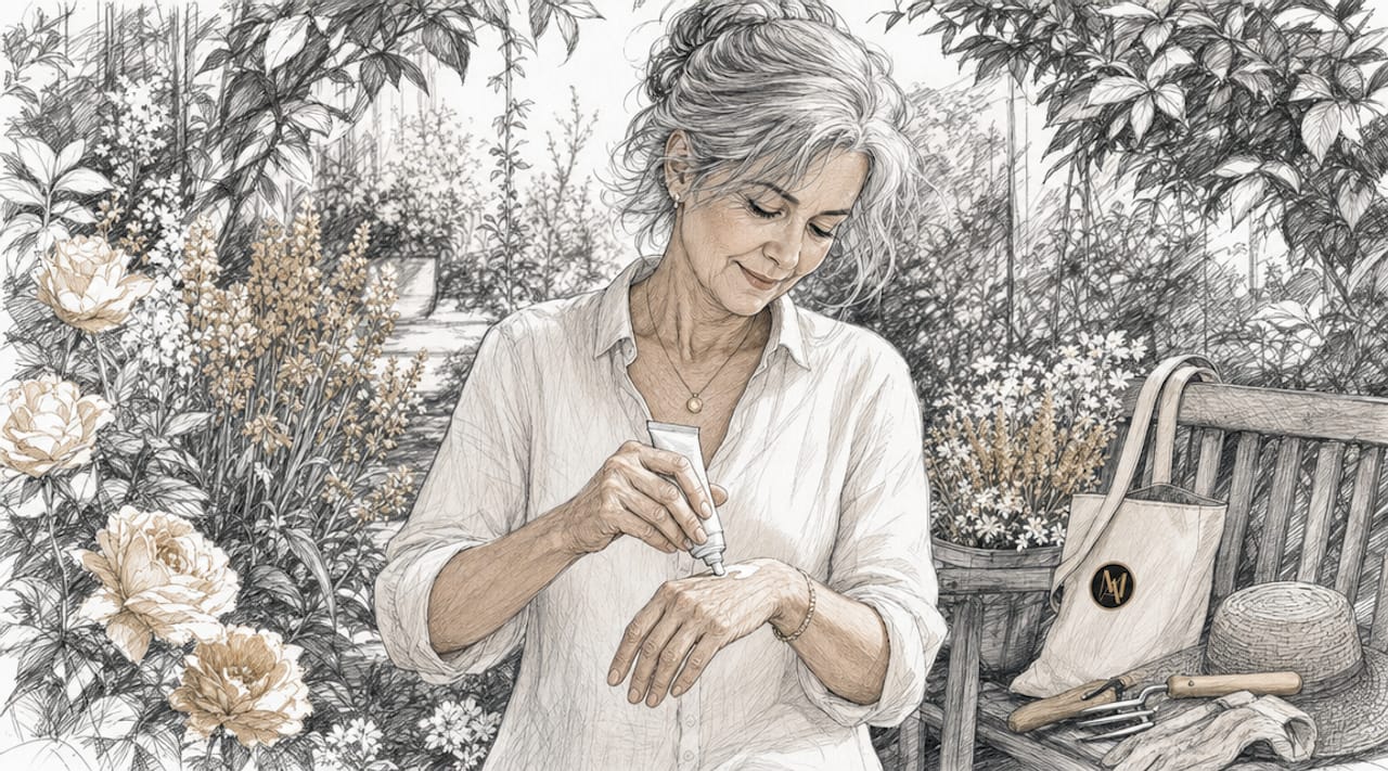 Close-up of hands applying sunscreen lotion