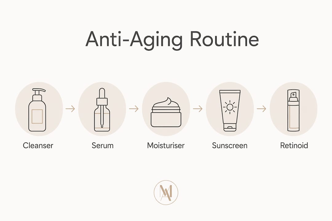 Infographic showing steps of anti-aging routine