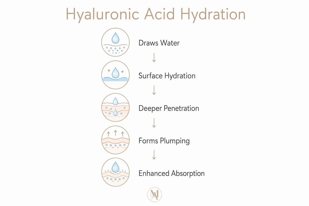 Infographic showing hyaluronic acid hydration steps