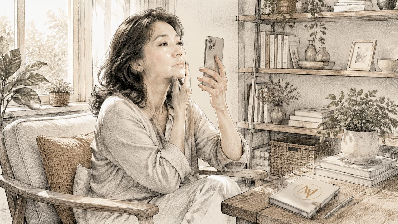 Hands taking close-up skincare photos with smartphone