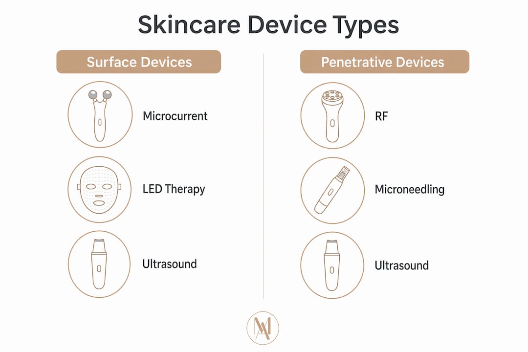 Infographic comparing skincare device types by category