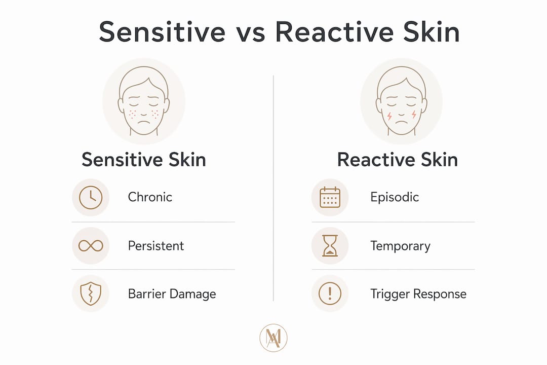 Infographic comparing sensitive and reactive skin differences