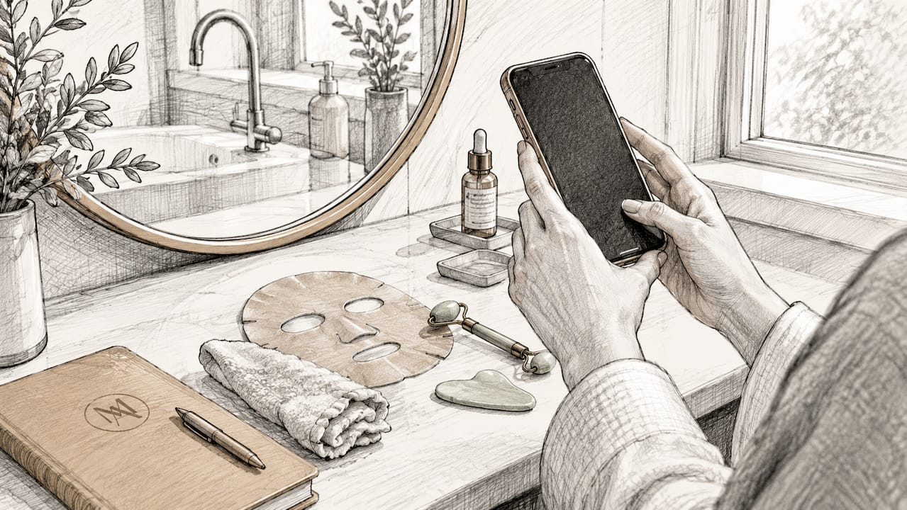 Hands preparing smartphone for skin photo capture
