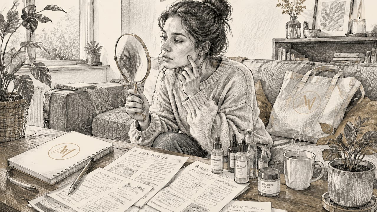 Patient preparing and documenting skincare routine at home