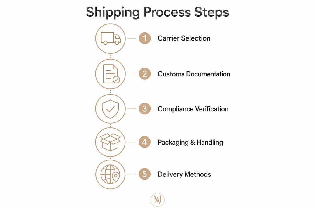 Infographic showing international skincare shipping process steps