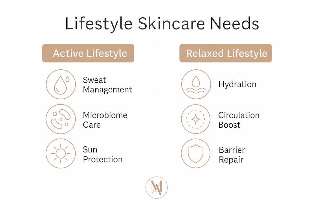 Infographic comparing skincare needs by lifestyle