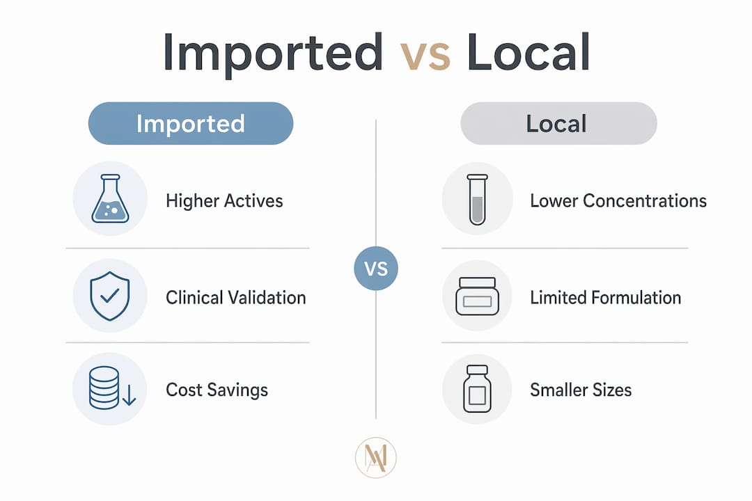 Infographic comparing imported and local skincare benefits