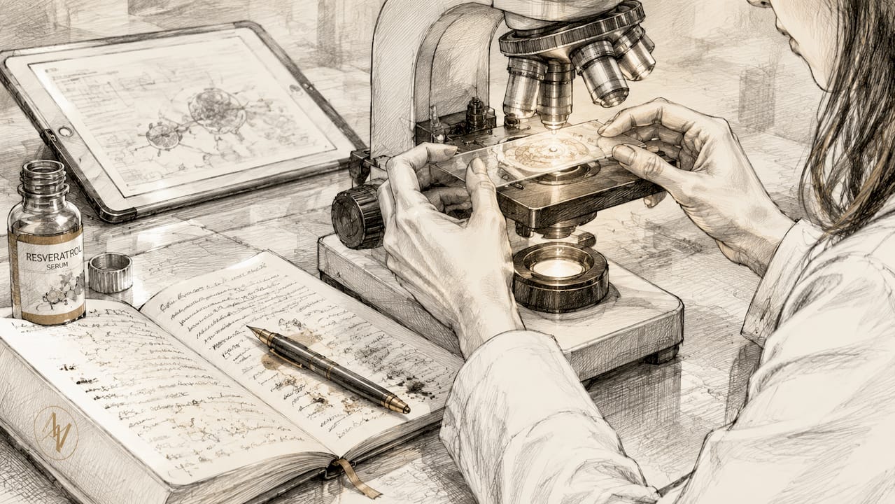 Dermatologist examining skin cells under microscope
