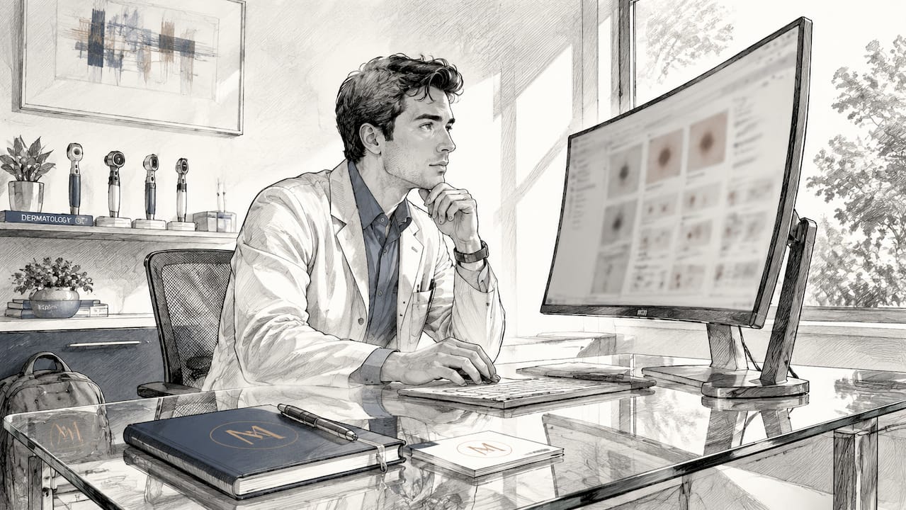 Dermatologist reviewing remote skin images