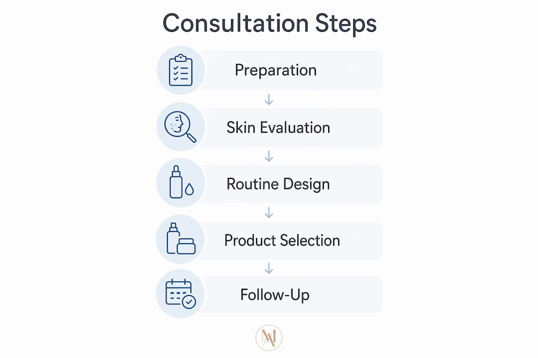 Infographic showing steps in a virtual skincare consultation