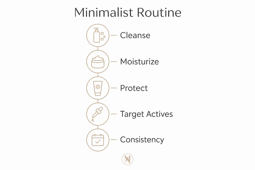 Infographic illustrating minimalist skincare routine steps