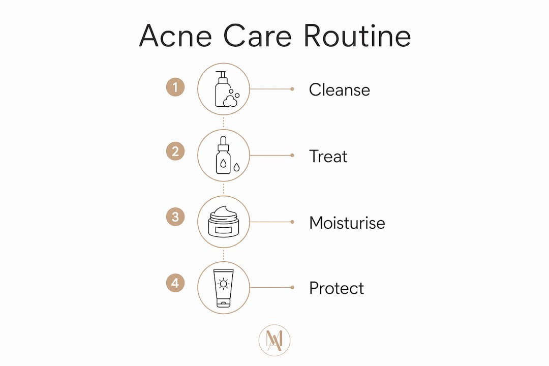 Infographic showing acne care routine steps