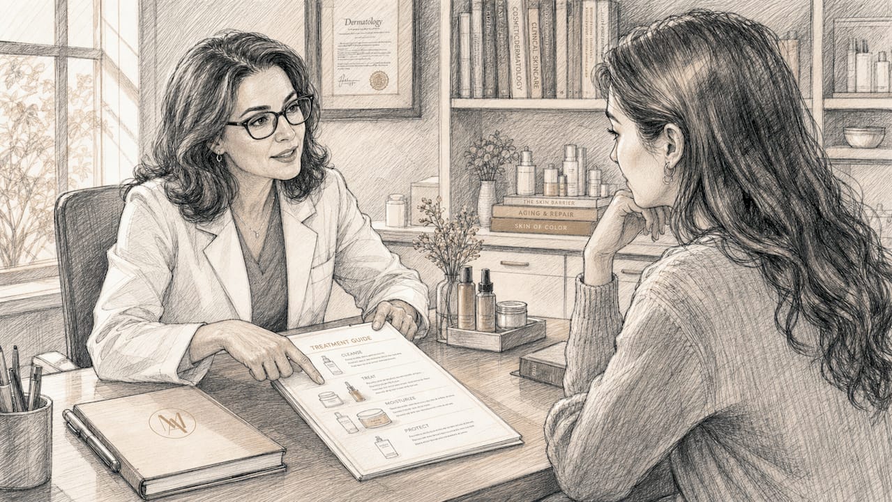 Dermatologist advising young woman on skincare treatment