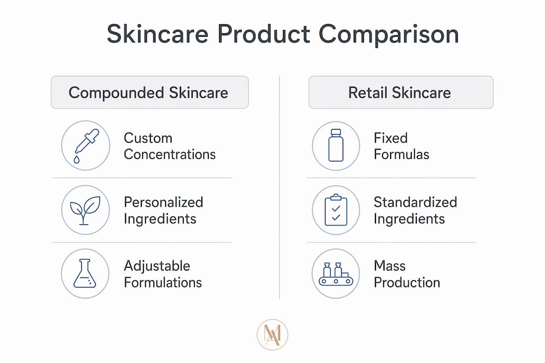 Infographic comparing compounded and retail skincare