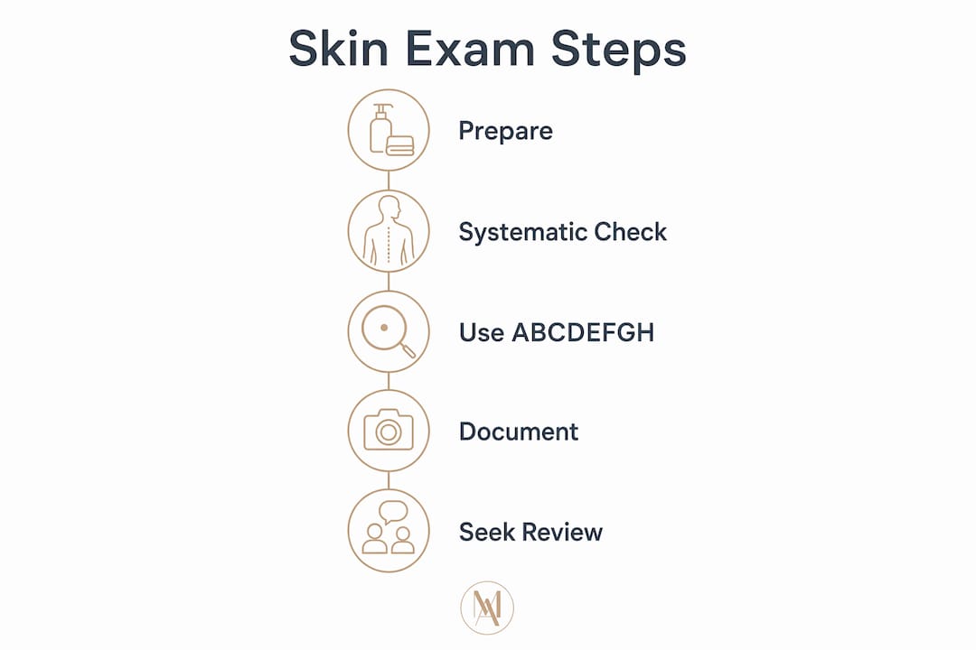 Infographic outlining skin examination steps
