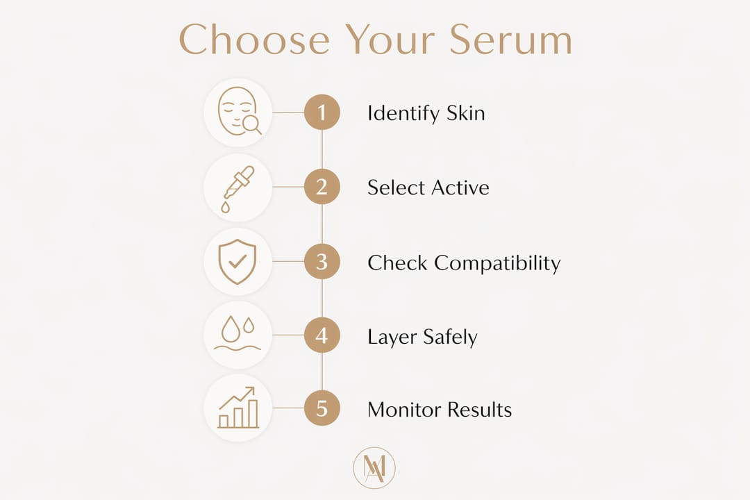 Infographic outlining five steps to select the right serum