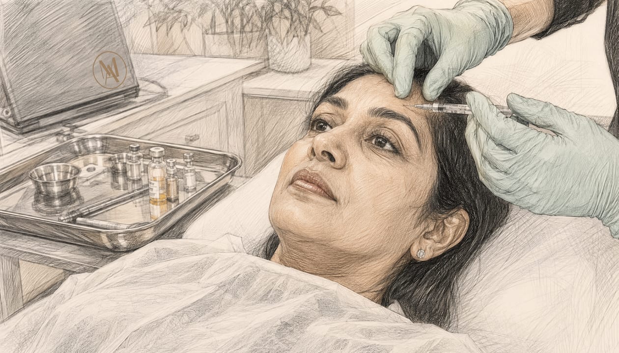 Hands administering Botox injection in clinic