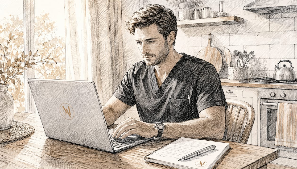 Hands typing for online skincare consultation