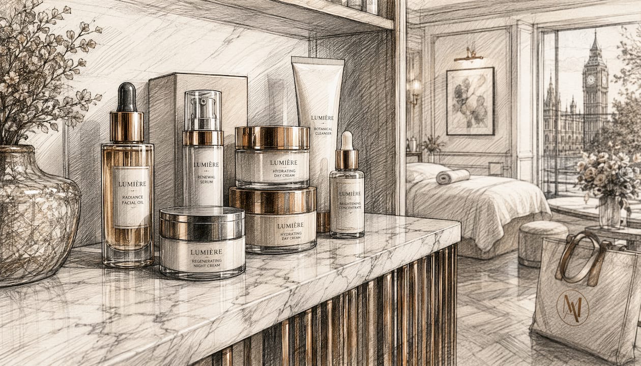 Sophisticated skincare product display in salon
