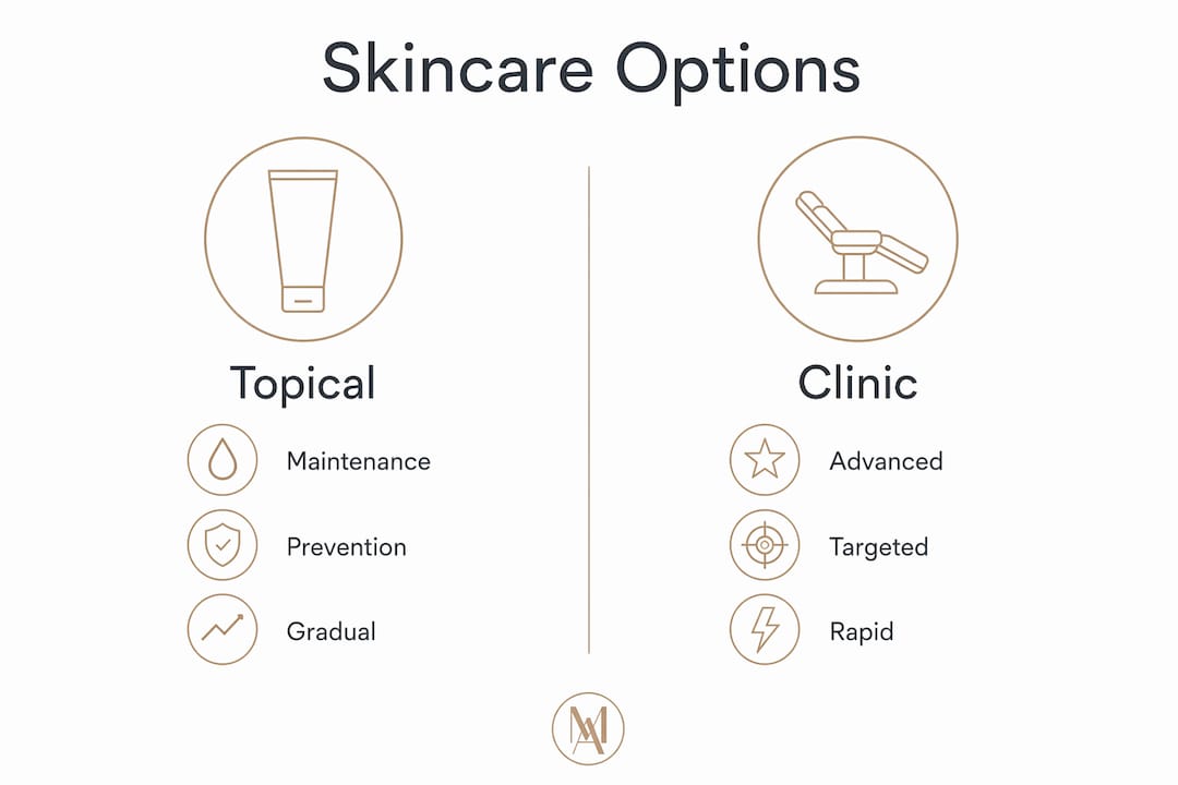 Infographic comparing topical and clinic skincare categories