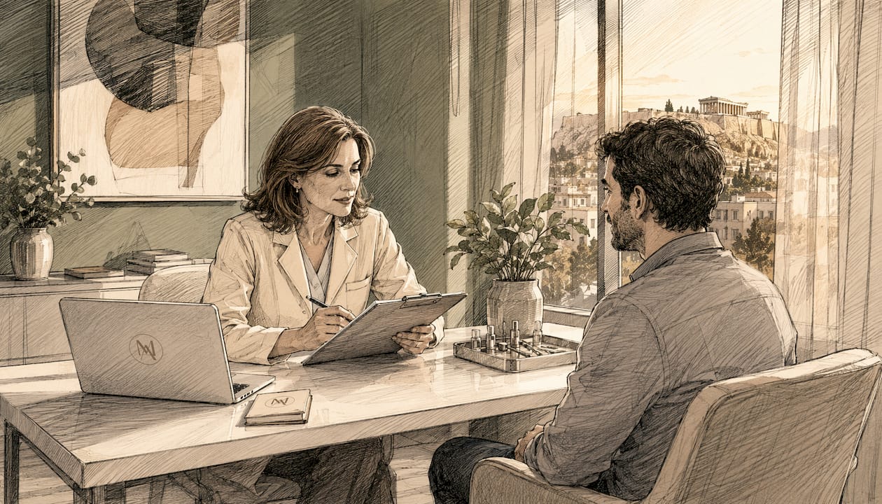 Dermatologist consulting male patient