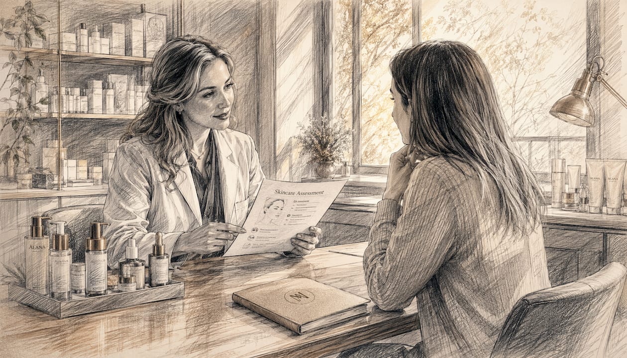 Dermatologist and patient during skincare review