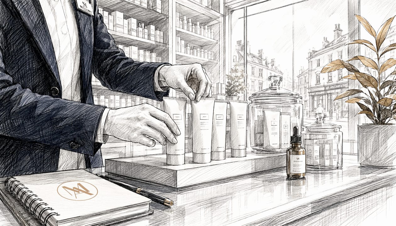 Pharmacist handling prescription skincare tubes