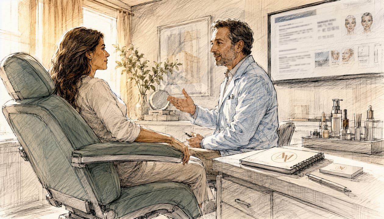 Doctor and patient discussing skin history details