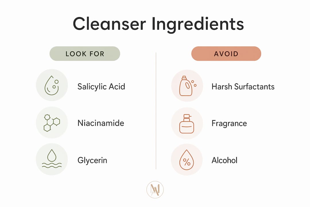 Infographic comparing cleanser ingredients to use and avoid